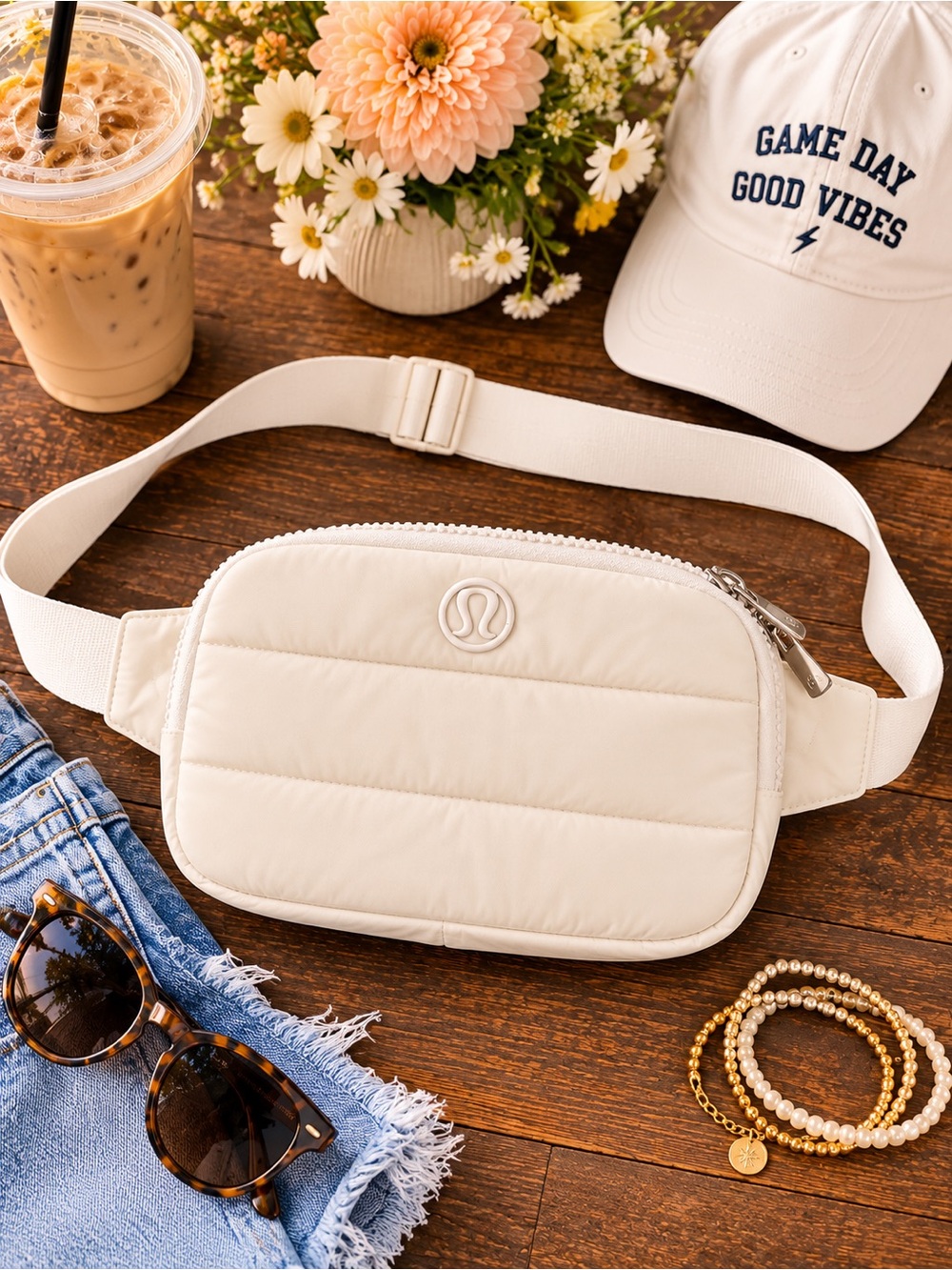 Lululemon White Opal Everywhere Belt Bag Wunder Puff Quilted 1L Fanny Pack